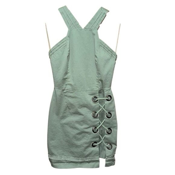 Greylin Mikal Grommet Lace Up Dress Olive Green Size XS Mini Halter - Picture 4 of 7